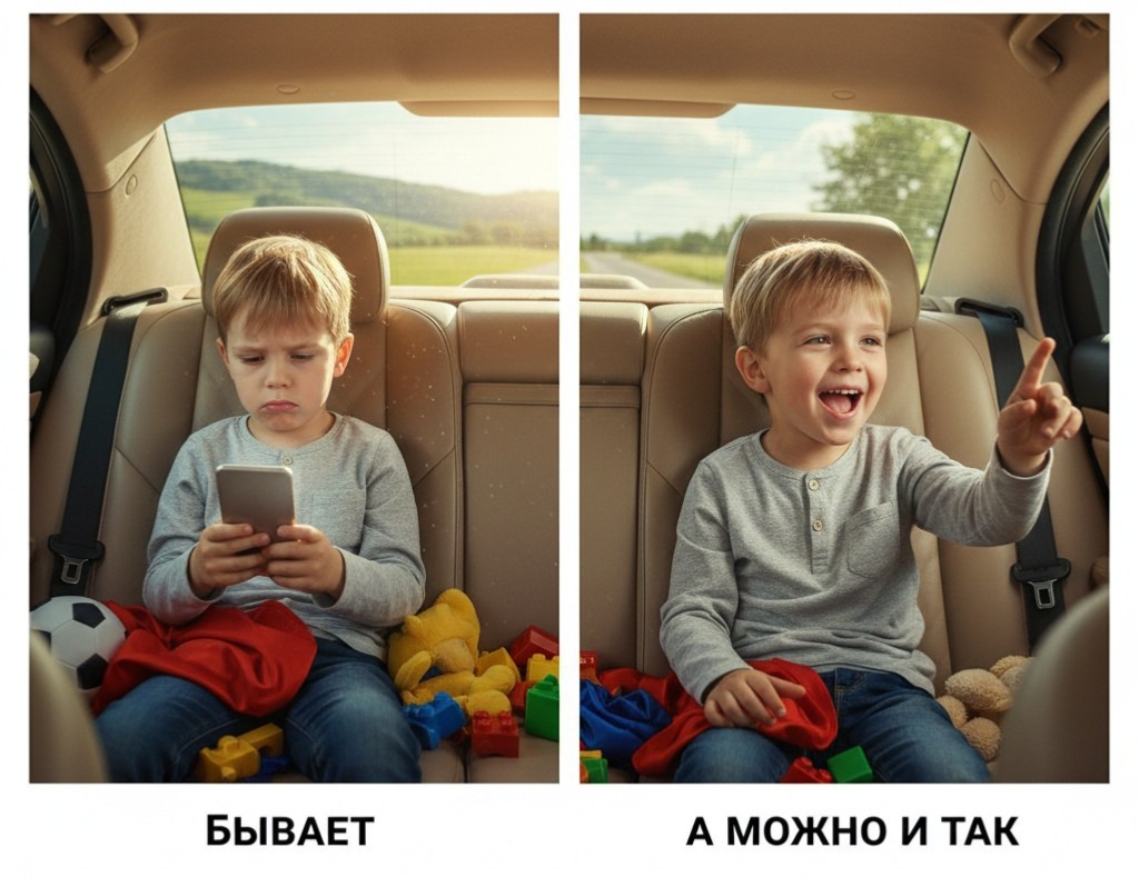 Ребёнок в машине: с телефоном и без